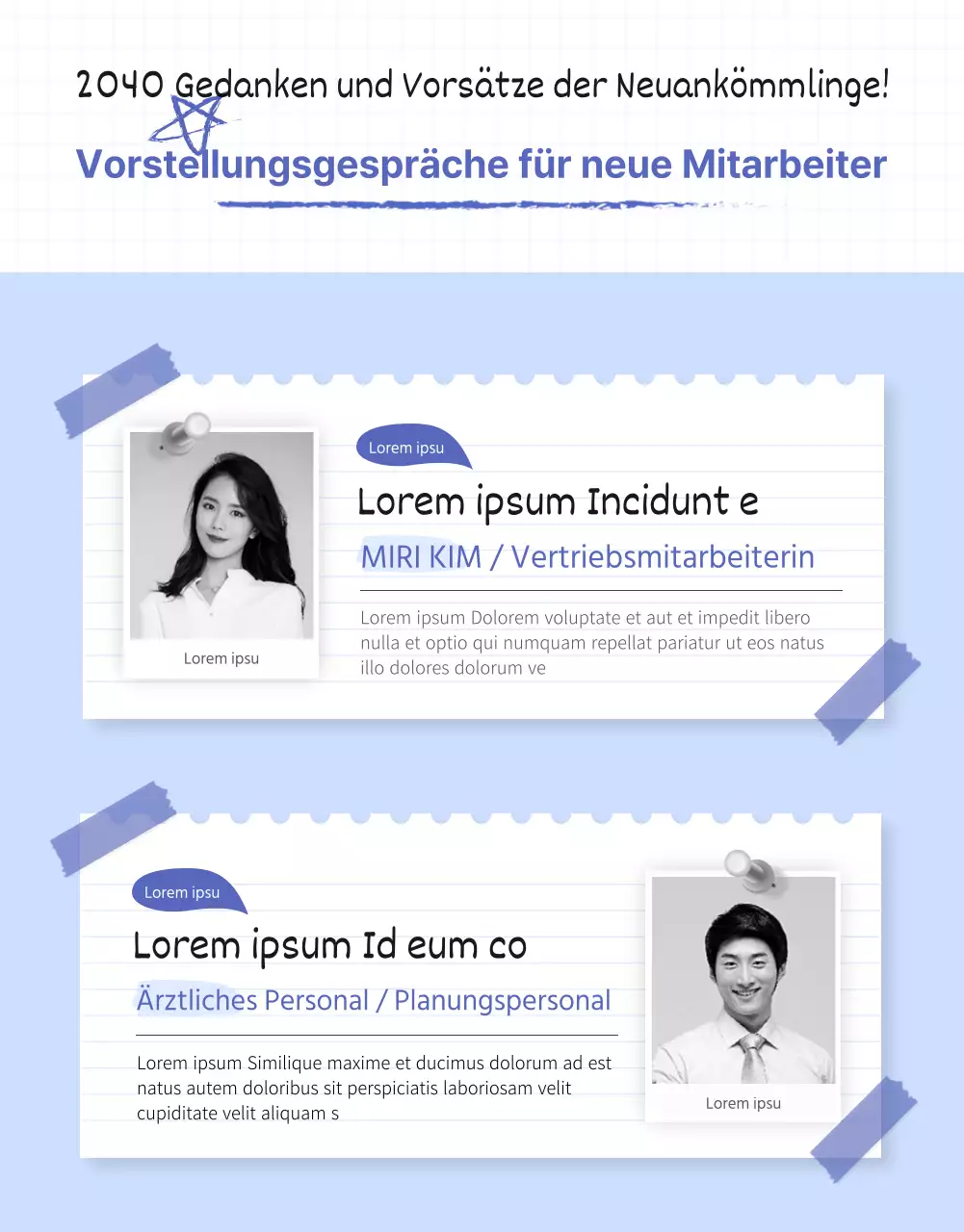 Eine übersichtliche, blau gefärbte Detailseite für neue Mitarbeiter