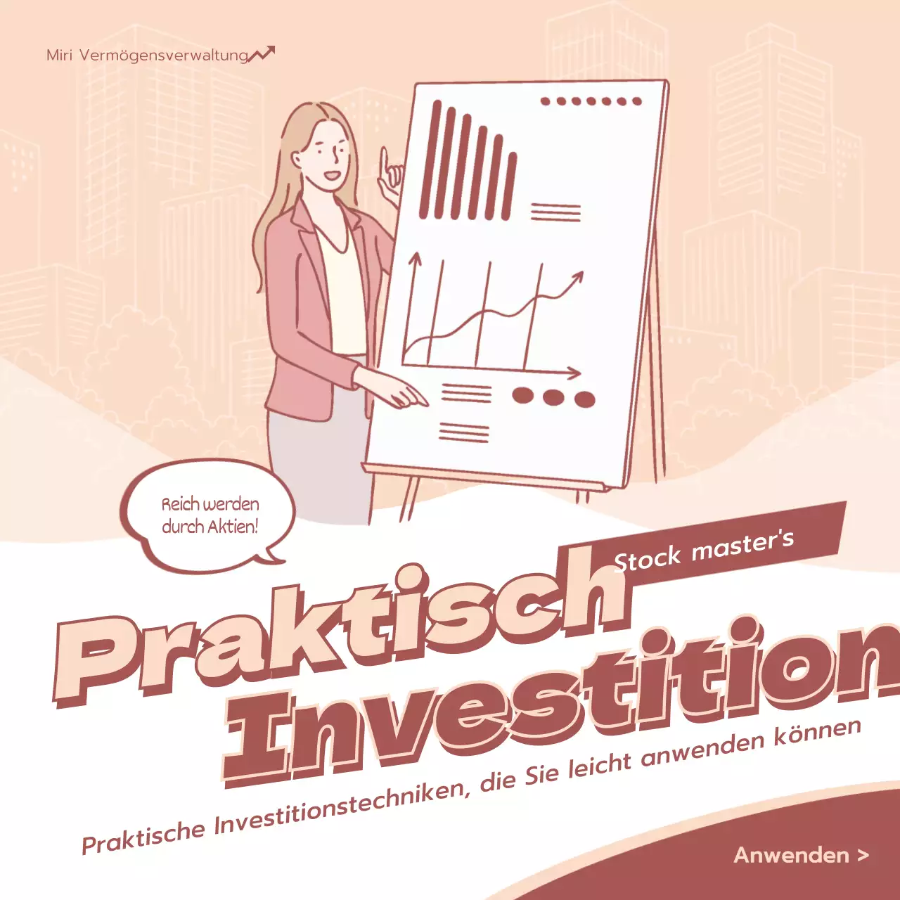 Vortrag über Aktienanlagen mit rosa Illustration