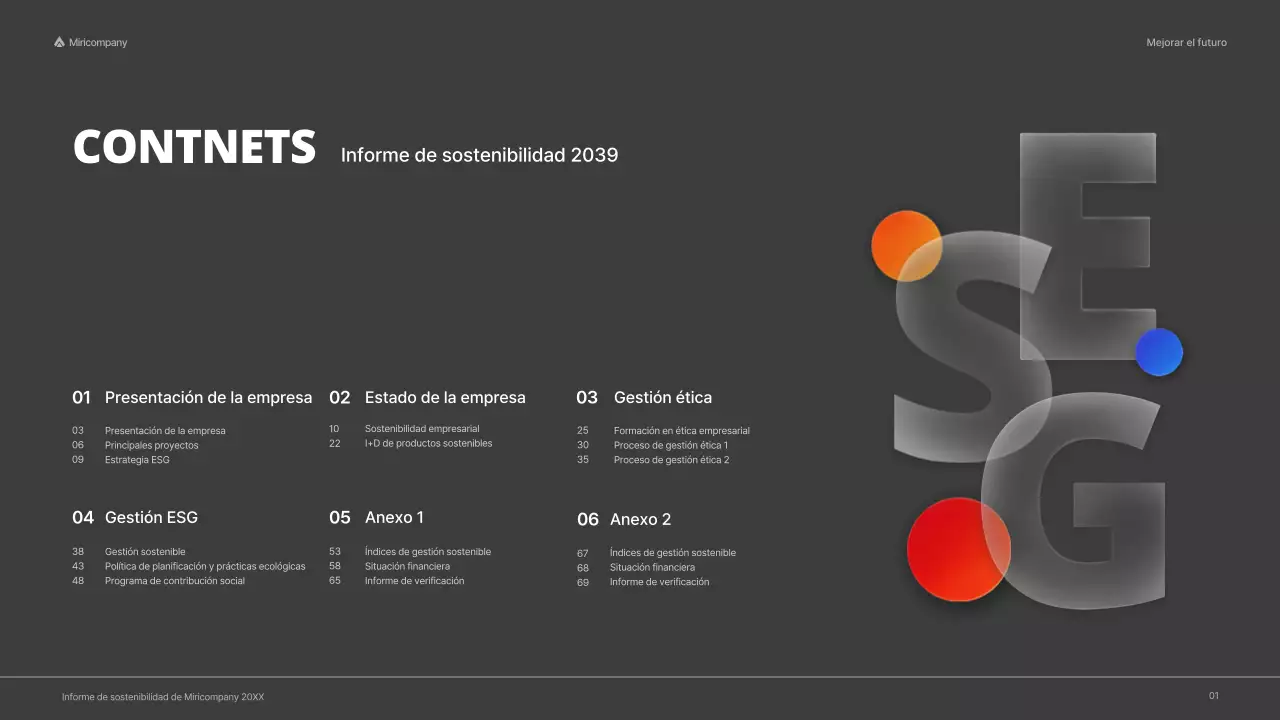 Informe ESG corporativo con un concepto rojo y colorido