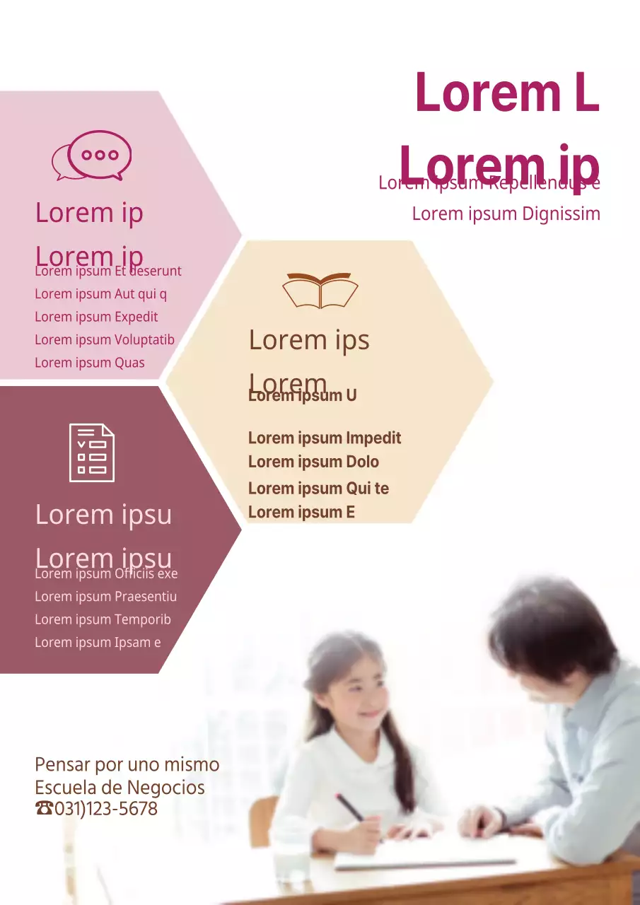 Promociona una escuela de matemáticas con la foto de un niño tomando una clase en rosa.