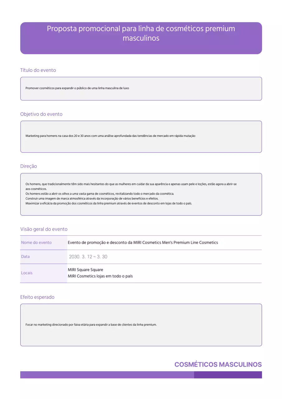 Plano de relações públicas com detalhes em roxo