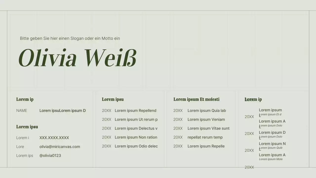 Portfolio eines Content-Vermarkters mit grünem, einfachem Gitterkonzept