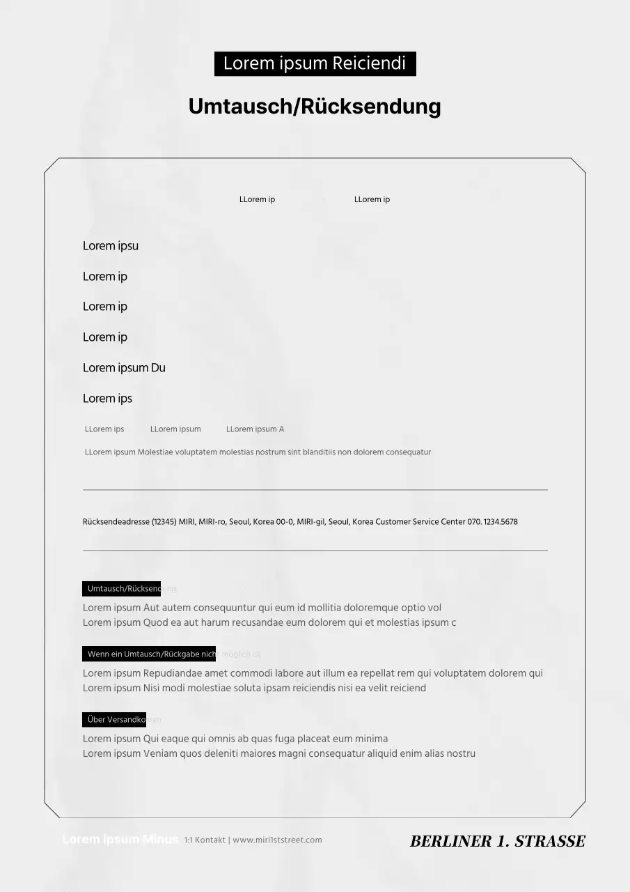 Eine saubere, schwarz-elfenbeinfarbene Vorlage für ein Umtauschformular im Einkaufszentrum