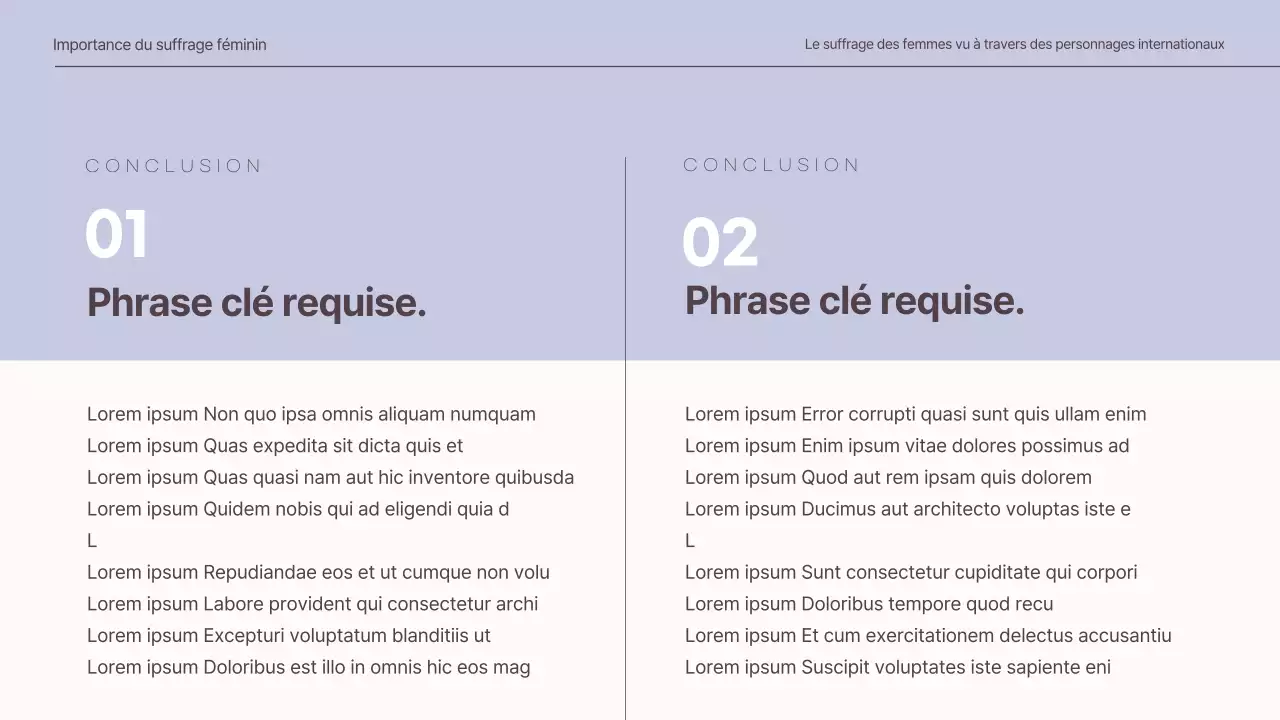  Présentation d'un concept discret pour une mission mondiale sur le droit de vote des femmes