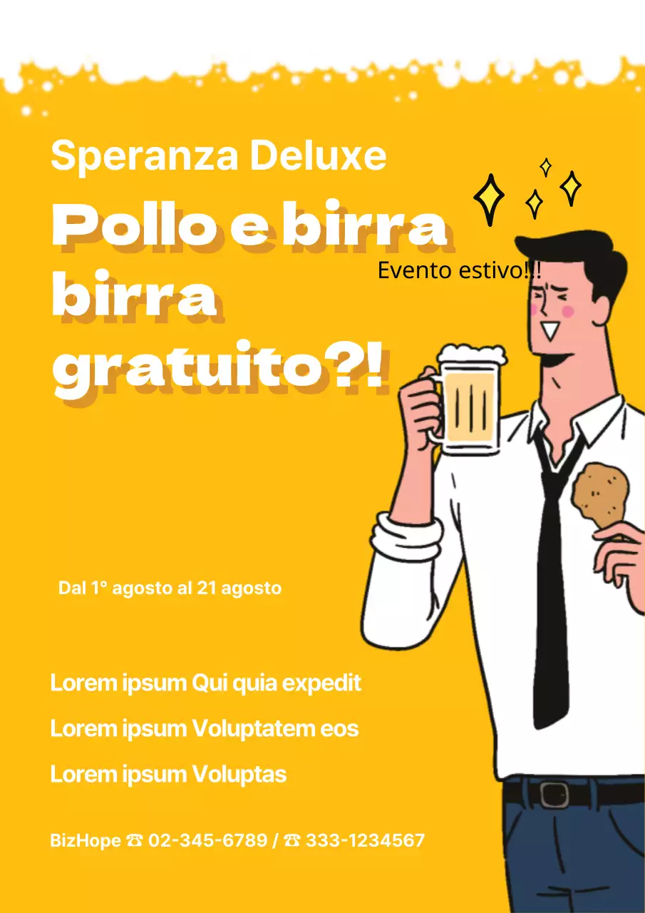 Promuovete il vostro evento estivo a base di birra gratuita con uno sfondo giallo