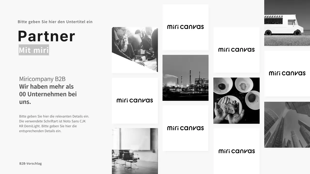 Präsentation eines B2B-Angebots für Unternehmen in Schwarz- und Grautönen