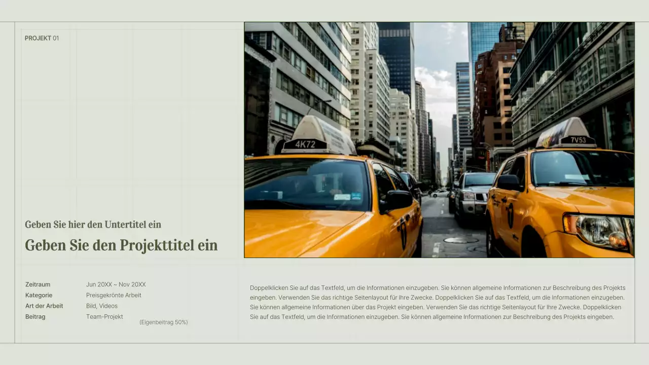 Portfolio eines Content-Vermarkters mit grünem, einfachem Gitterkonzept