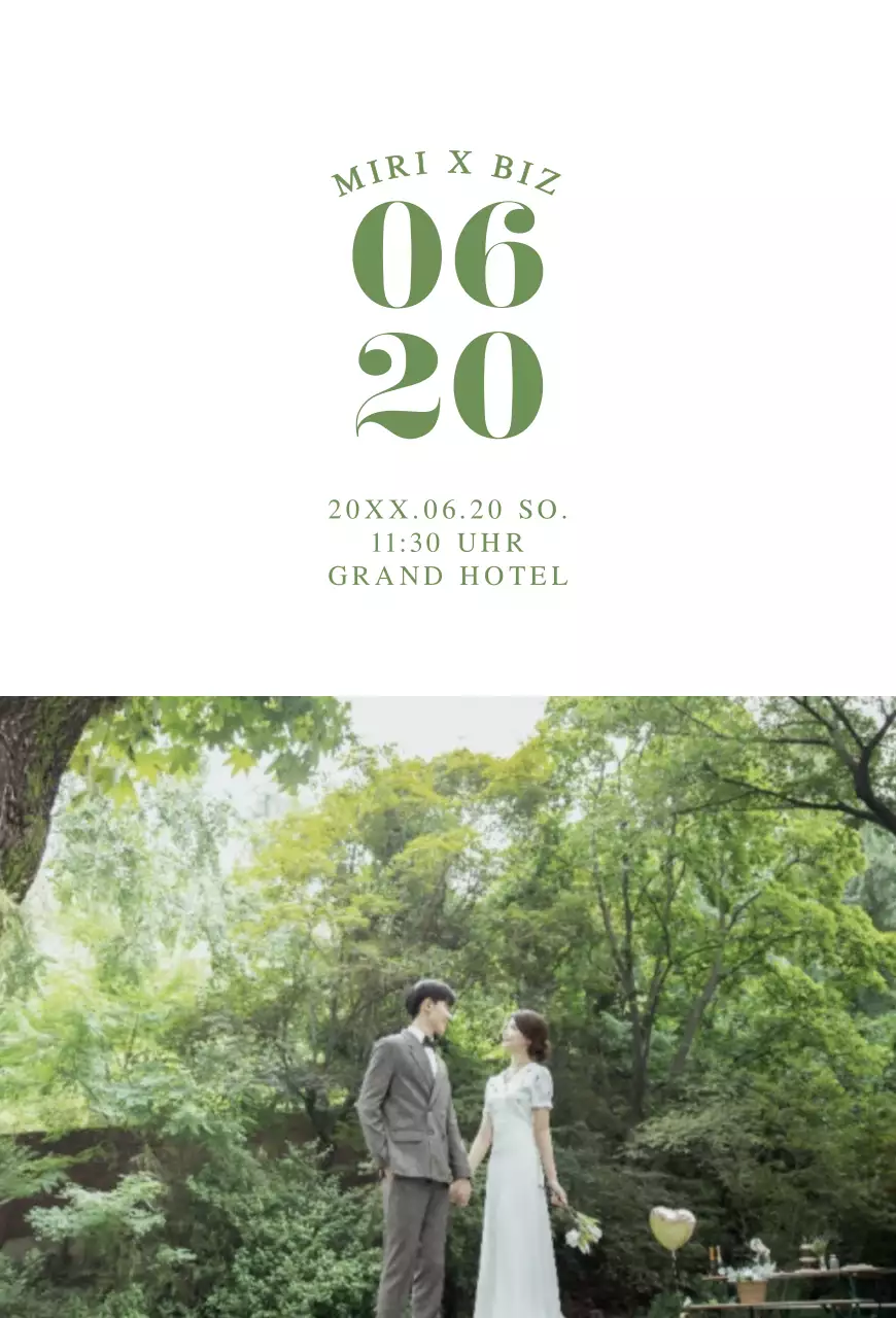 Einfache Hochzeitseinladungen mit grünen und weißen Hochzeitsblumen