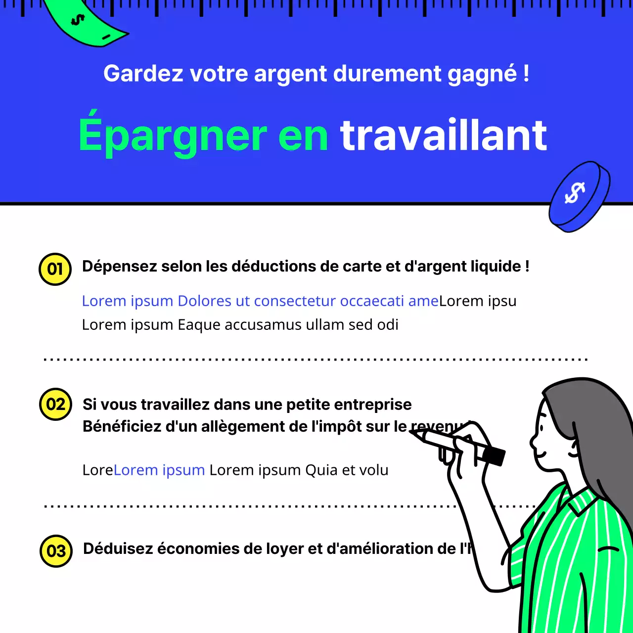 Les économies d'impôts en bleu et chartreuse avec des illustrations simples, épurées et inspirantes Les bases de la technologie fiscale