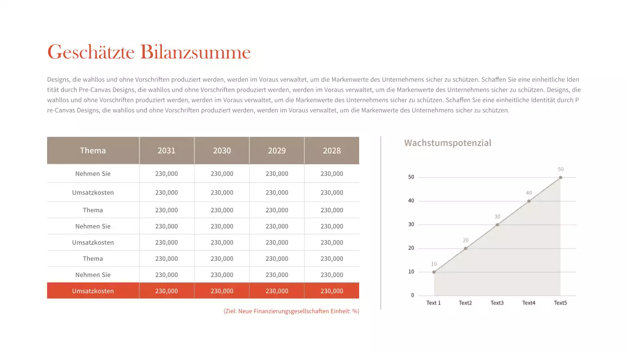 Einfache Geschäftstabellen und Diagramme in Braun und Orange