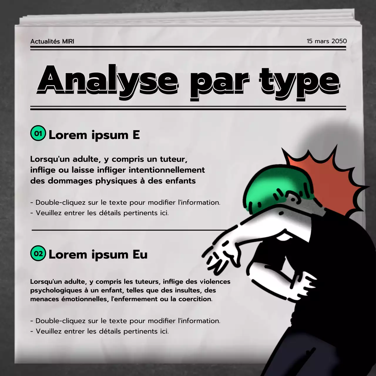 Types et prévention de la maltraitance des enfants en Vert Gris Orange Journal Newspaper News Concept