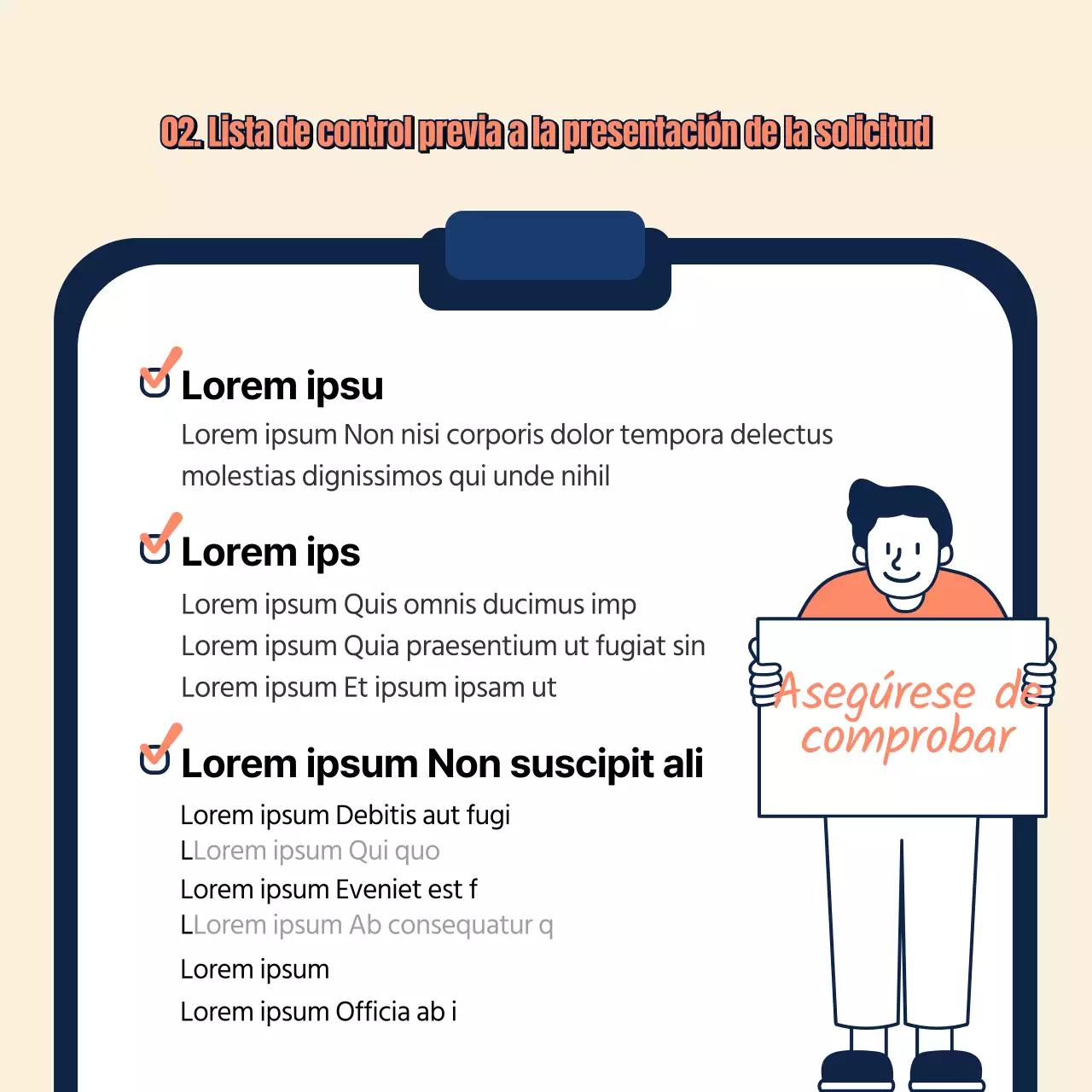 Tarjeta informativa de solicitud de patente en beige, azul y naranja Noticias