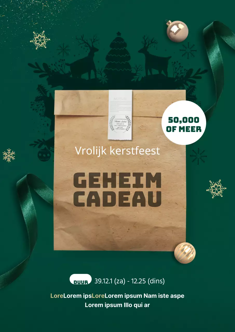 Promoot een kleurrijke geheime geschenkdoos met groene geschenken met kerstthema