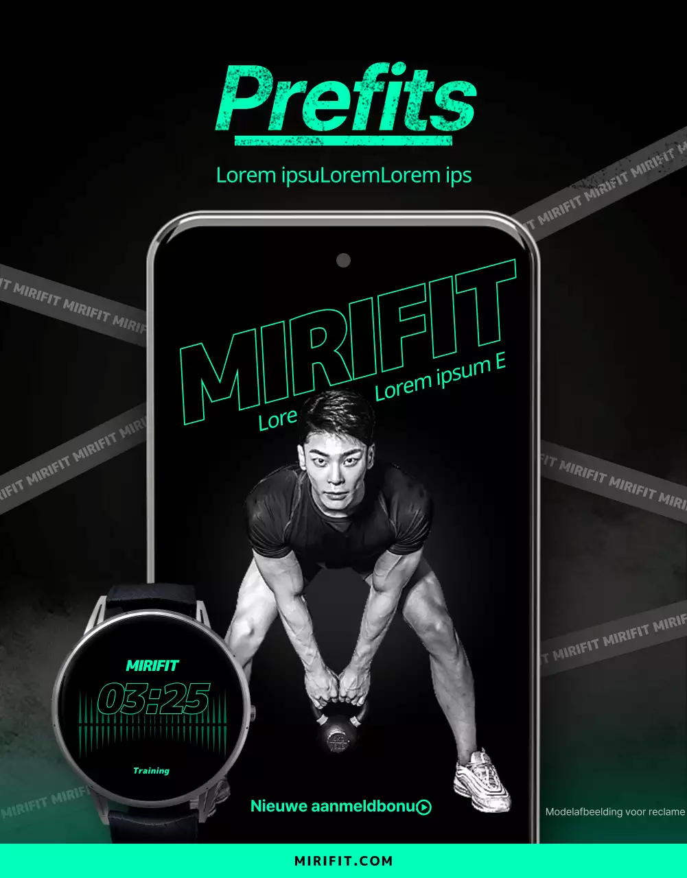 Sportieve zwarte en mintkleurige app voor thuistraining