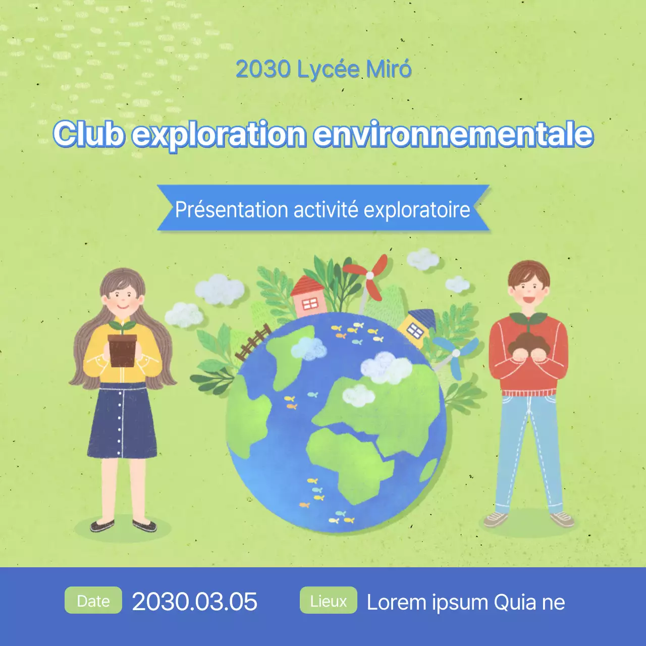 Présentation d'un concept chaleureux en vert et bleu par le Club de l'environnement