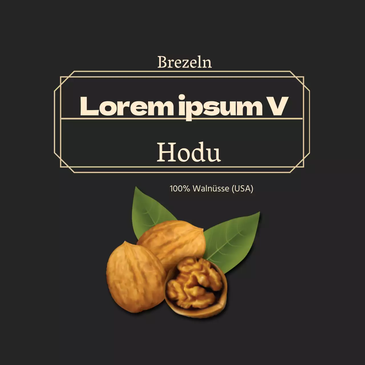 Etikett für Nüsse mit schwarzem Goldrahmen