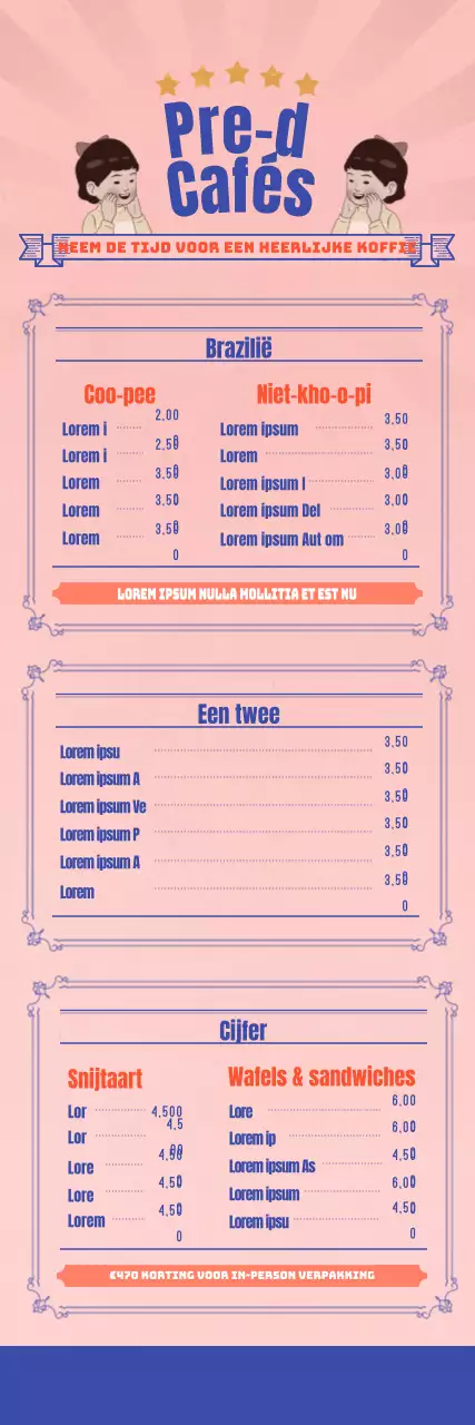 Retro geïllustreerde cafébanner met roze vintage achtergrond