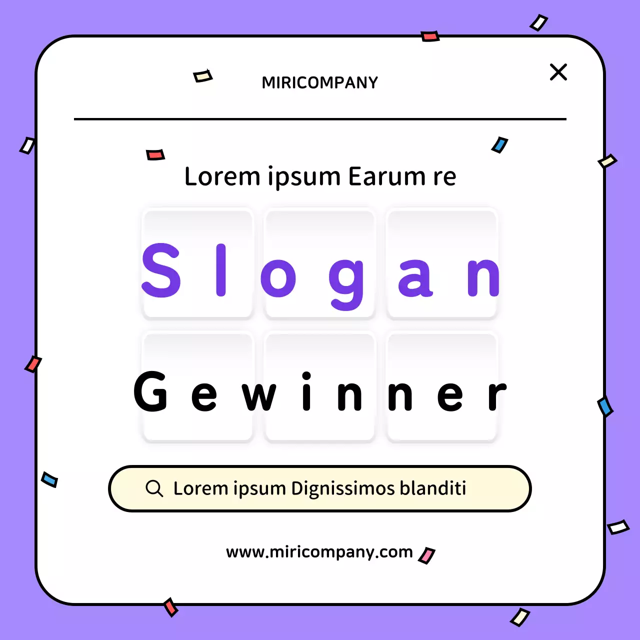 Der lila-gelbe Gewinner-Slogan unseres internen Wettbewerbs