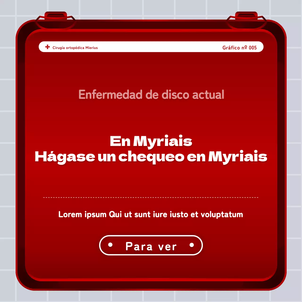 Concepto de botiquín de hierro rojo y blanco Información sobre el disco lumbar y promoción hospitalaria