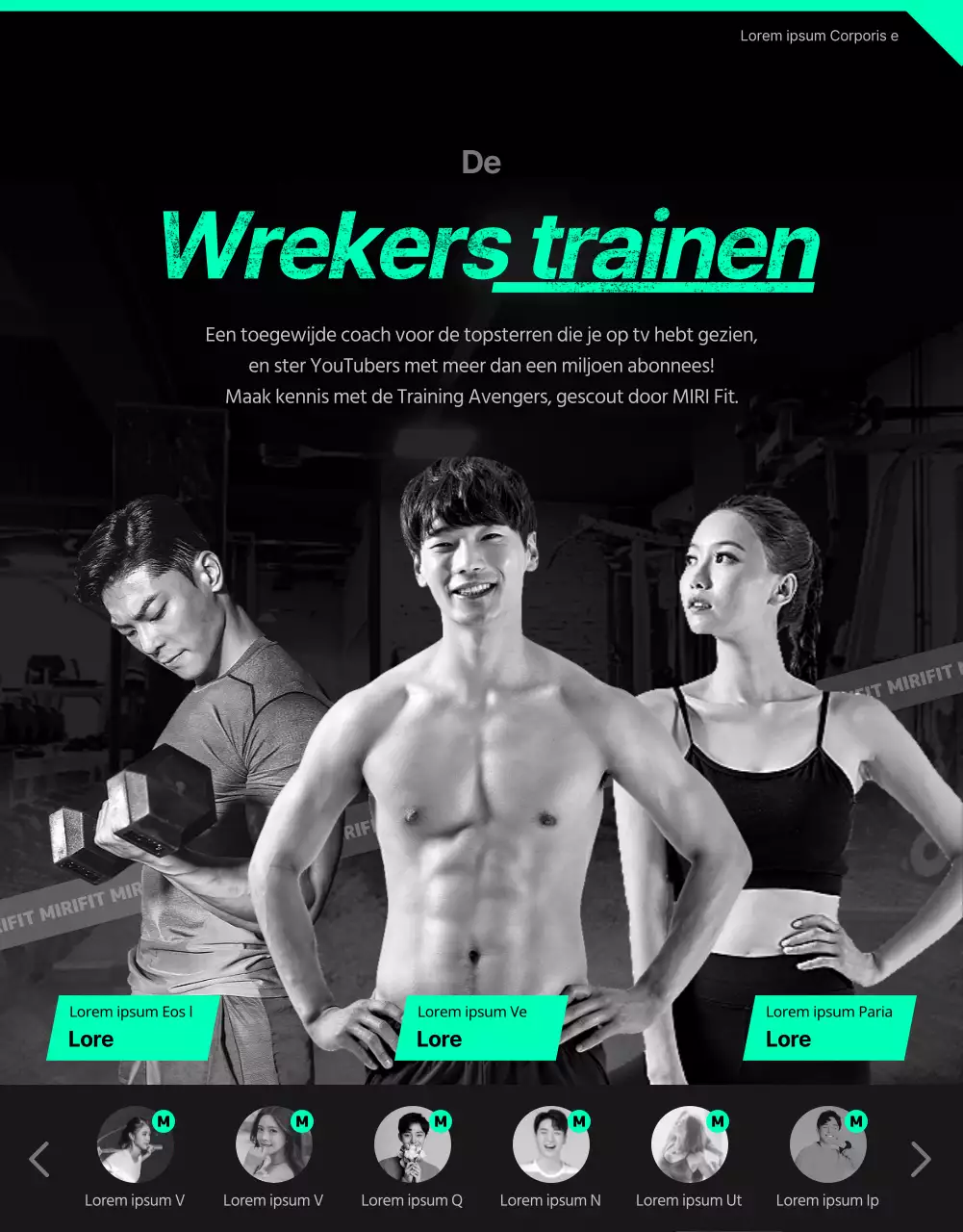 Sportieve zwarte en mintkleurige app voor thuistraining