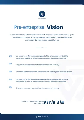 Déclaration de concept d'entreprise en blanc et bleu