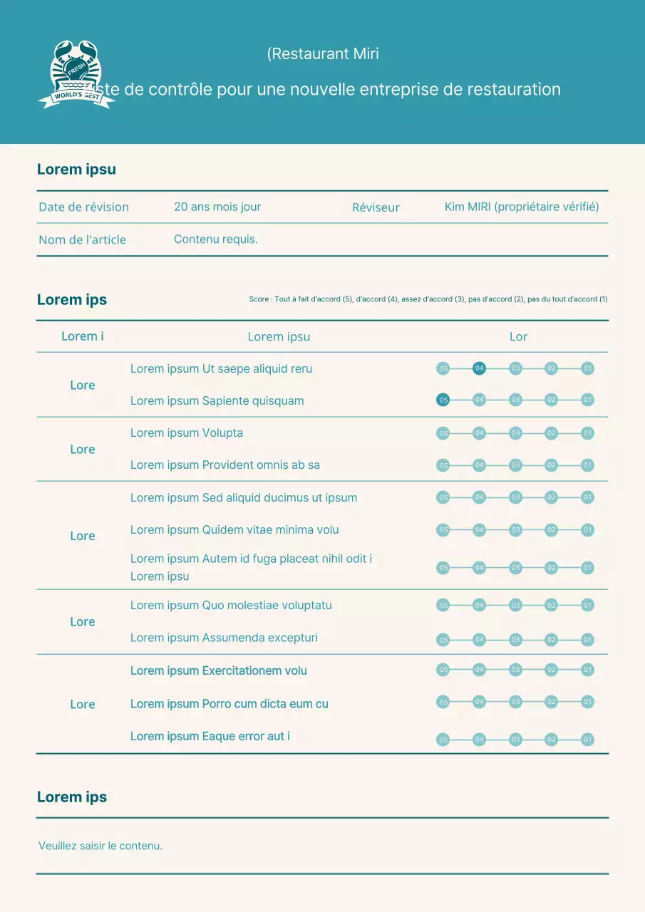 Une liste de contrôle simple, couleur menthe, pour votre nouvelle entreprise de restauration