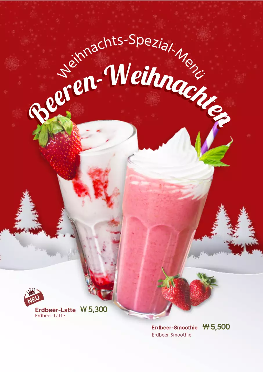 Weihnachtscafé-Getränkekarte in Rot