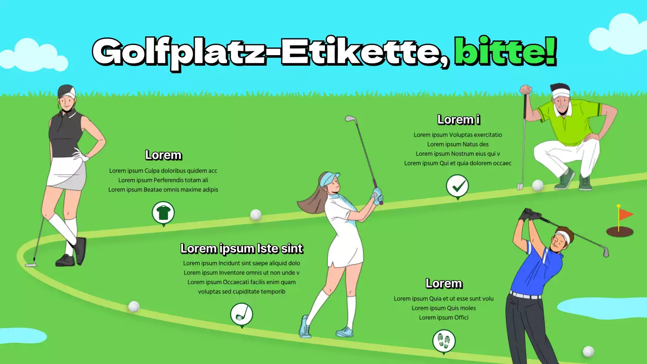 Golfplatz-Etikette mit grünem Golfplatz-Illustrationskonzept