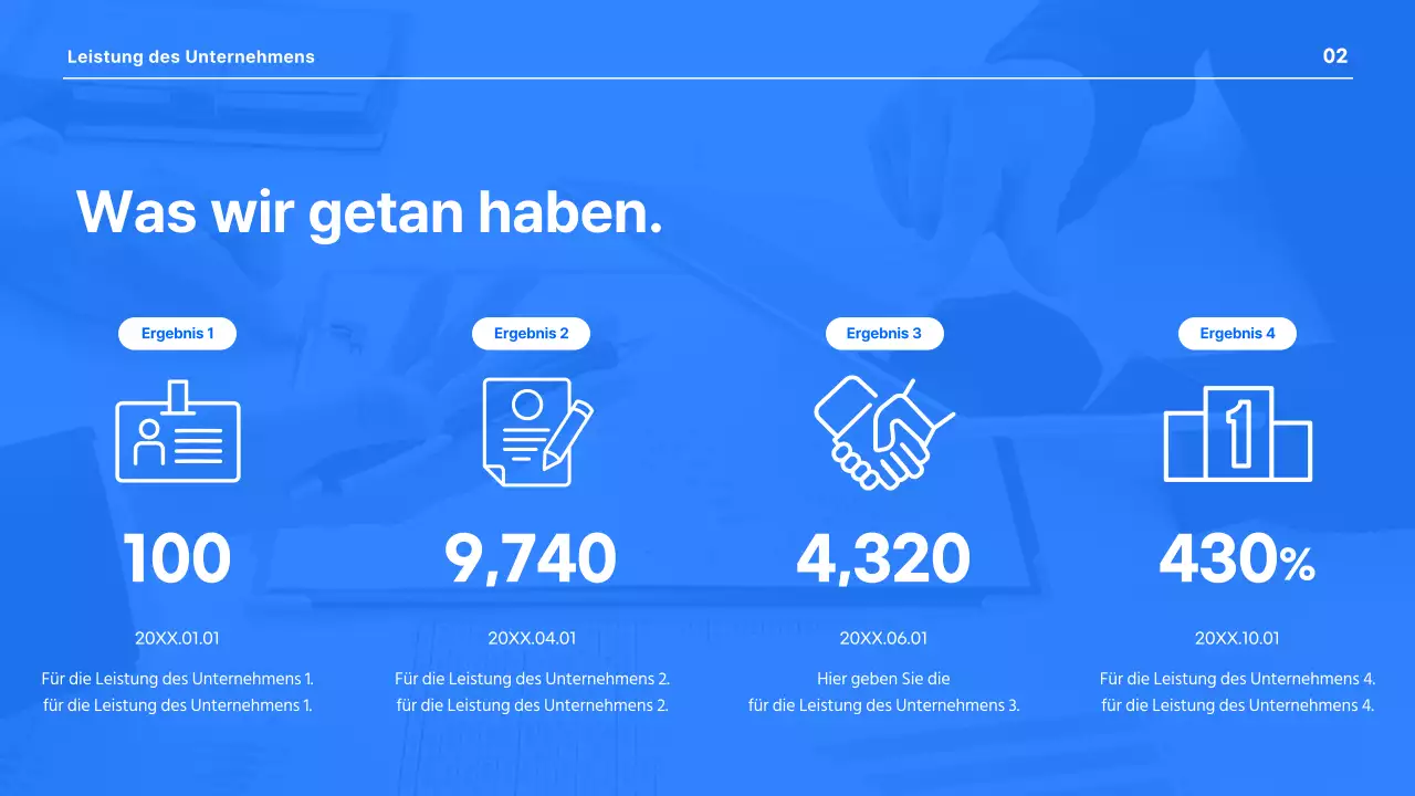 Eine moderne Geschäftspräsentation in Blau und Weiß