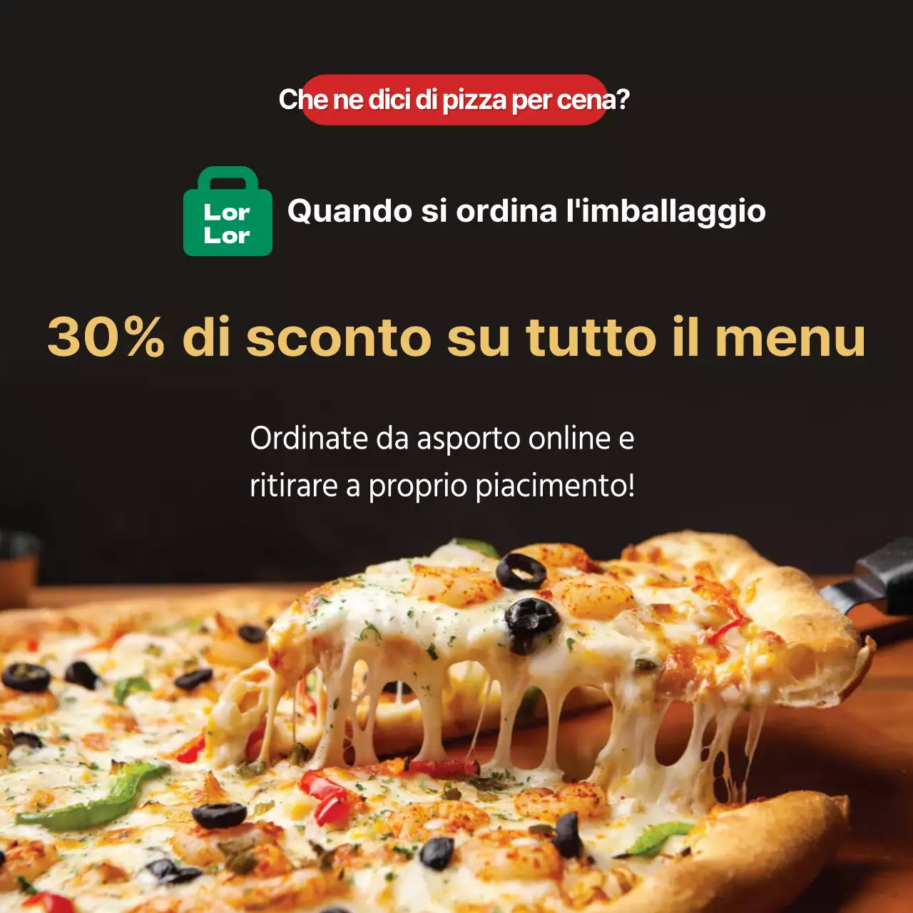 Offerta di sconto quando si ordina una pizza nera da asporto - Copia