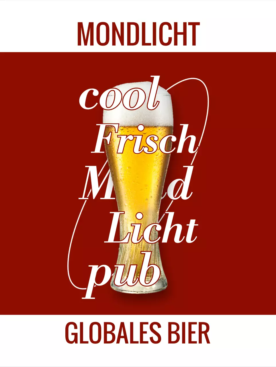 Emotionale Kneipe mit Fotos von Wein und Weißbier und Logo