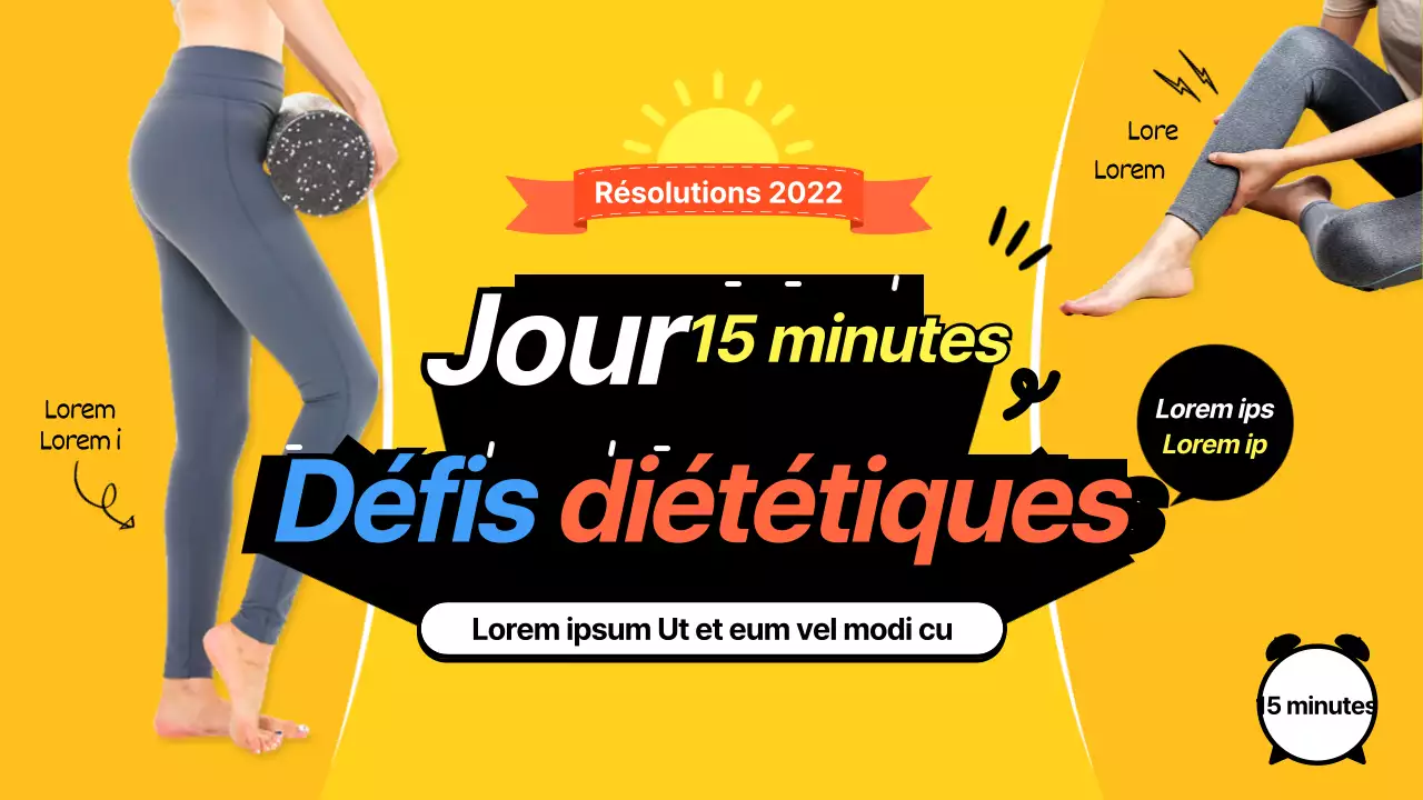 New Year's Diet Challenge YouTube thumbnail with yellow background colour (vignette YouTube avec fond jaune)