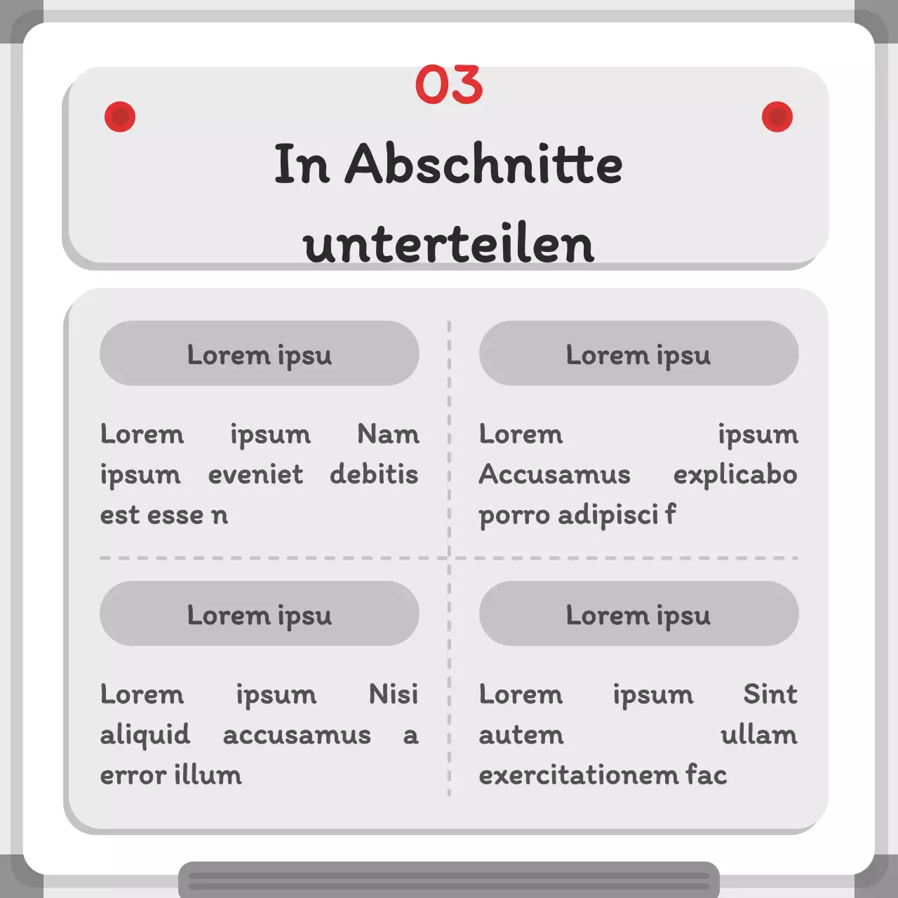 Minimalistisches Whiteboard-Konzept in Grau und Rot Schnelle Fakten zum Konzept