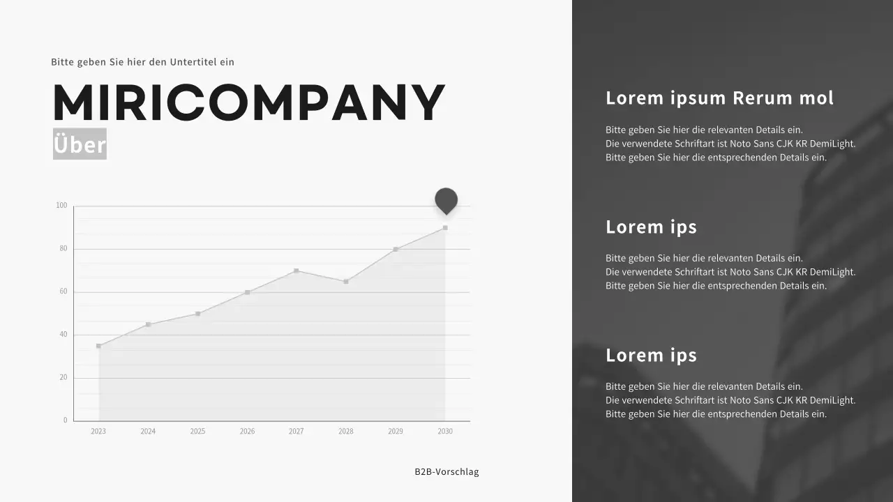Präsentation eines B2B-Angebots für Unternehmen in Schwarz- und Grautönen