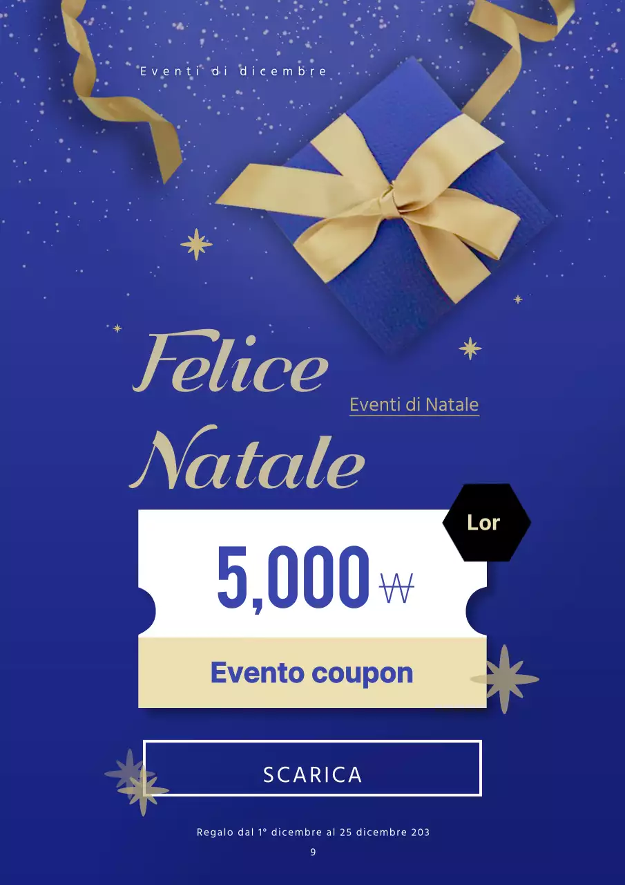 Evento natalizio colorato con scatole regalo e coupon blu