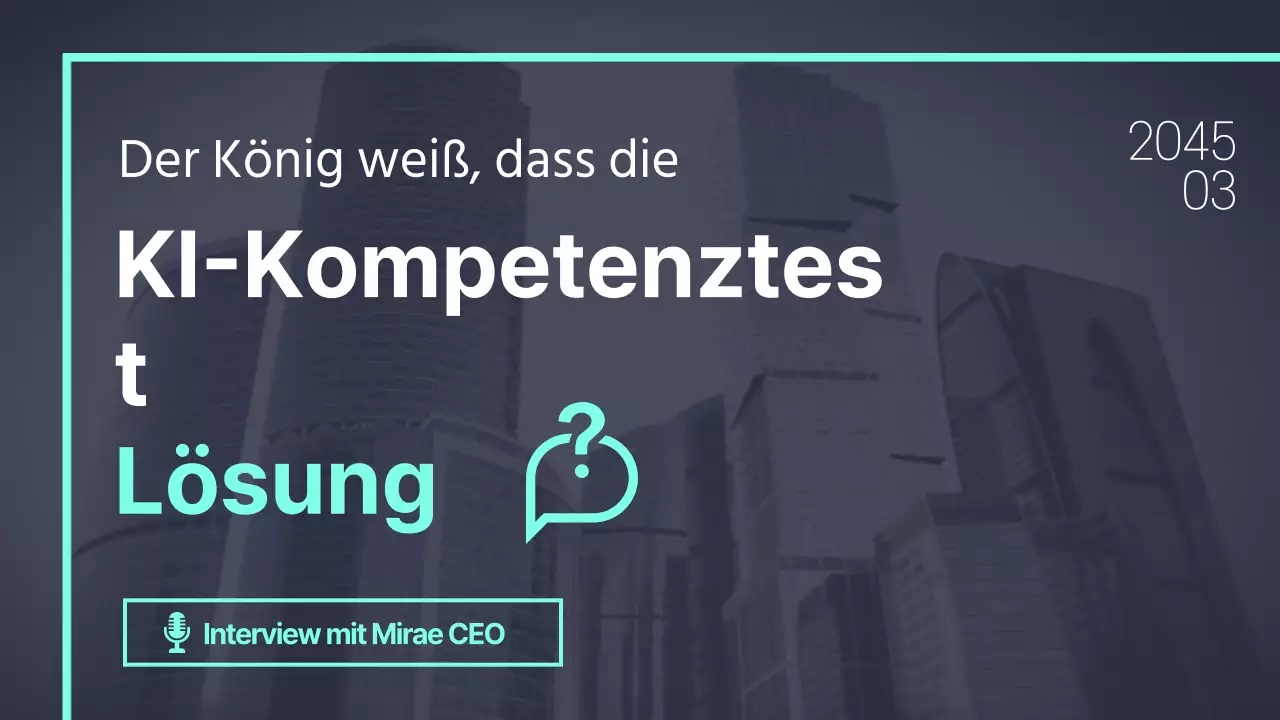 Minzfarbene, quadratische YouVu-Miniaturansicht des Inhalts eines AI-Kompetenztests mit marineblauem Hintergrund