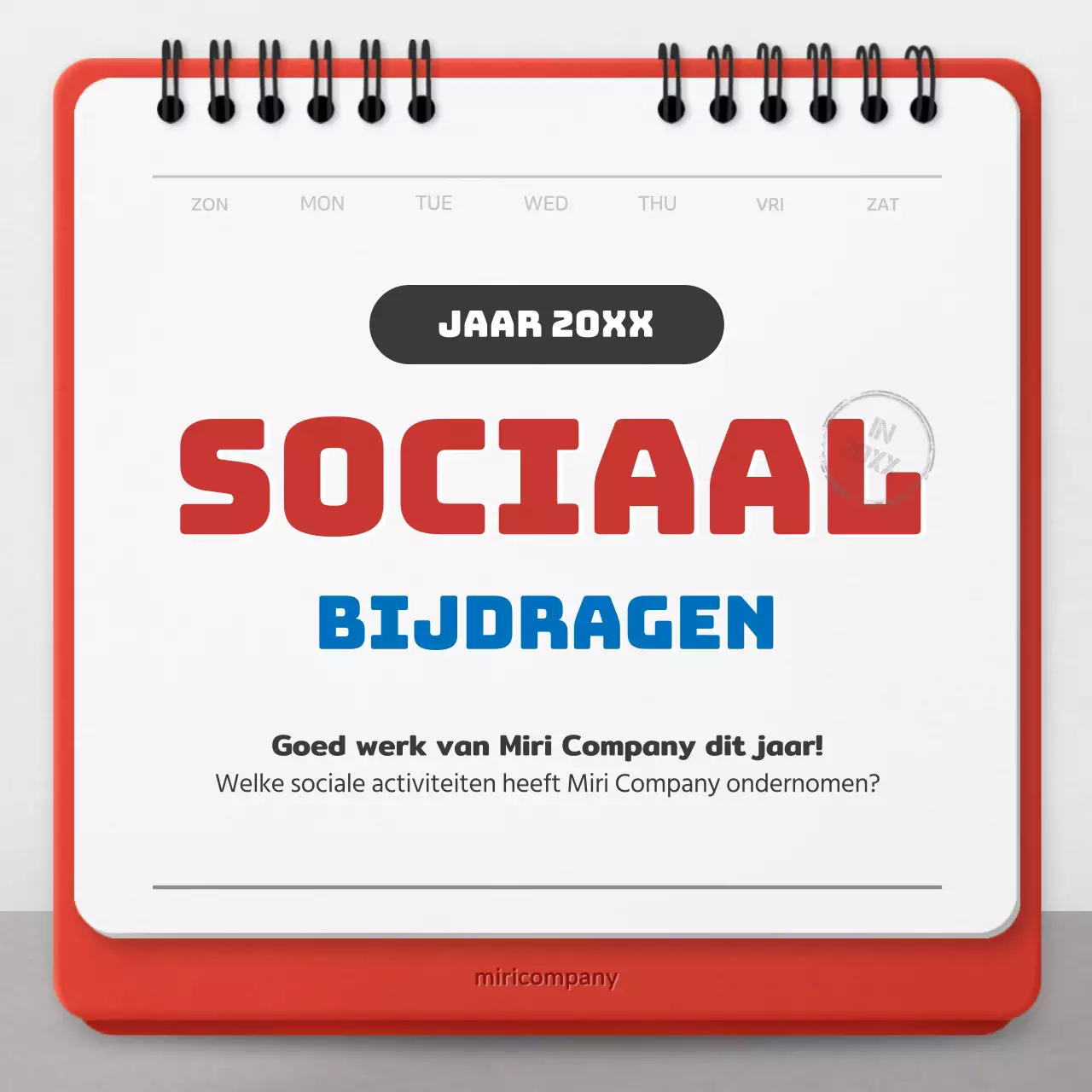 Promoot maatschappelijk verantwoord ondernemen met een rood-blauw kalenderconcept