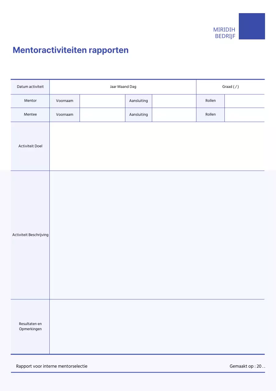 Blauwe, schone mentorbrief en mentoractiviteitenrapport