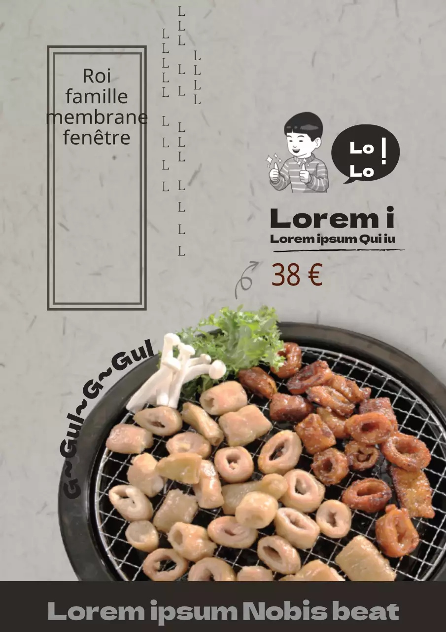 Promouvoir un nouveau menu au look calme et épuré, avec des photos brunes et grises de plats délicieux.