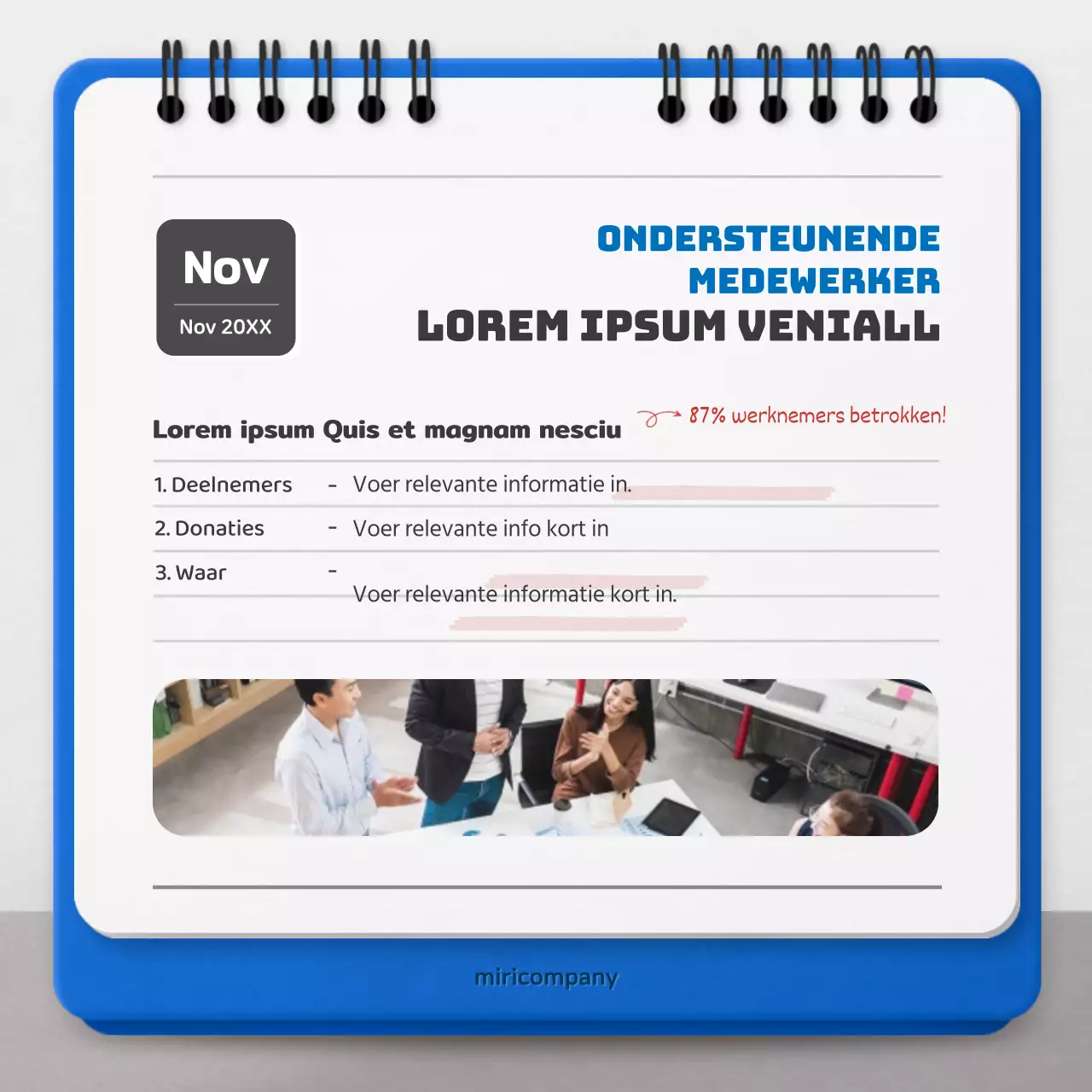 Promoot maatschappelijk verantwoord ondernemen met een rood-blauw kalenderconcept