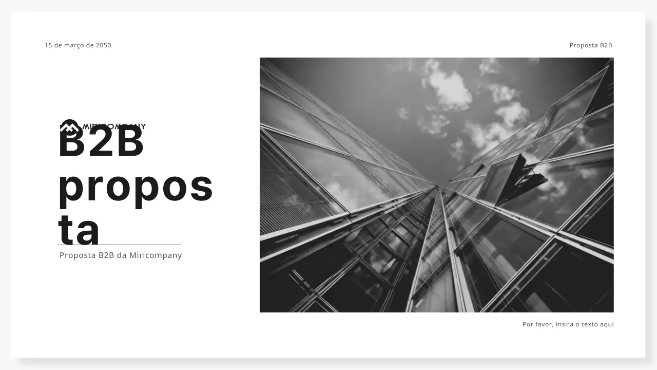 Apresentação de proposta B2B empresarial em tons de preto e cinzento