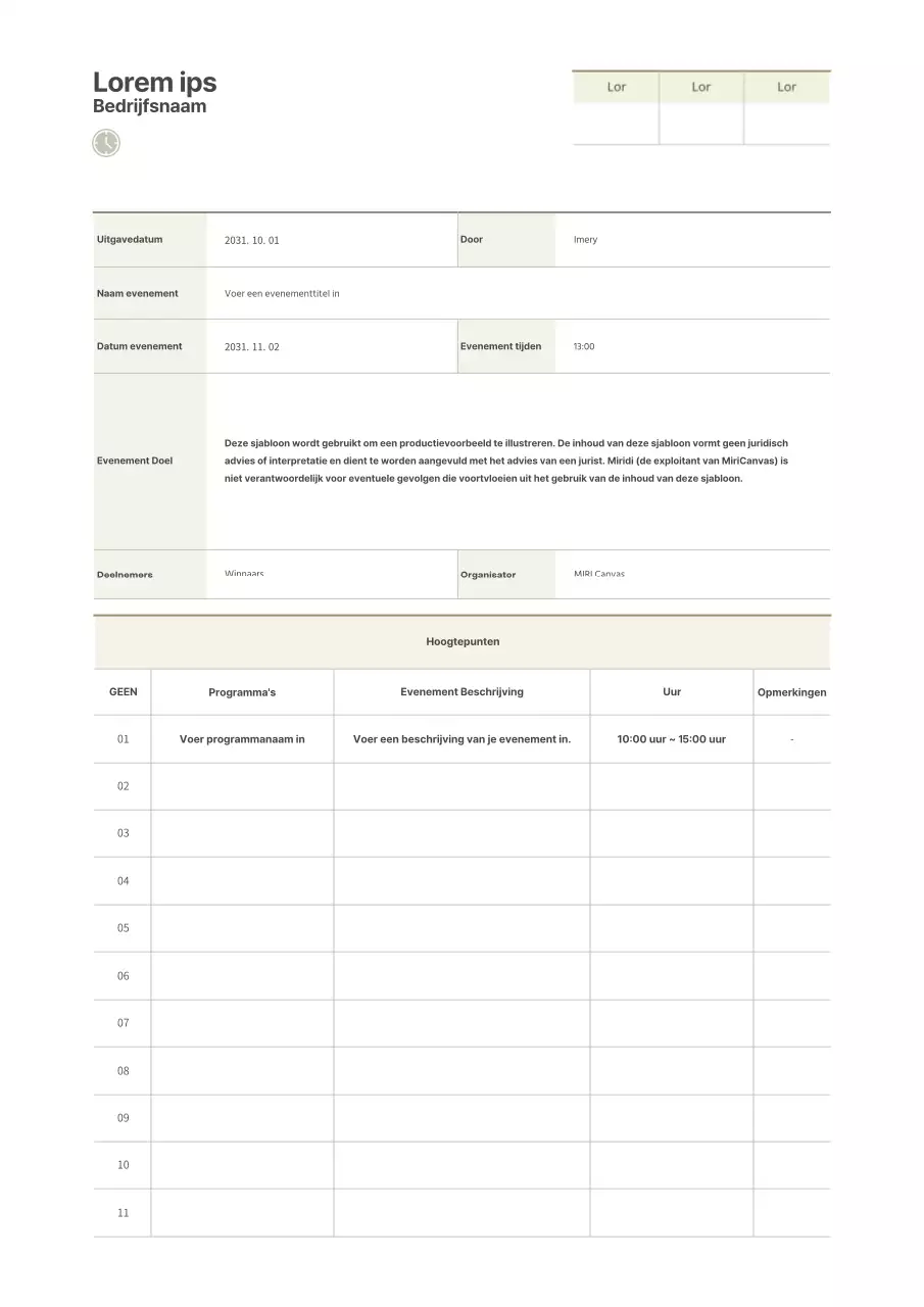 Eenvoudige bruine evenementenplanner
