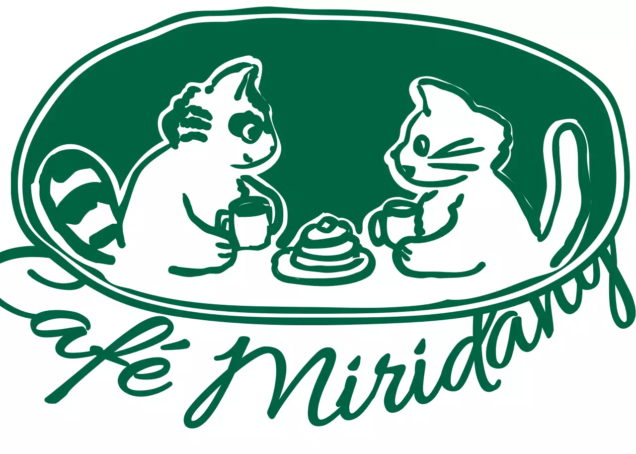 Groen handschrift en schattig geïllustreerd café-logo