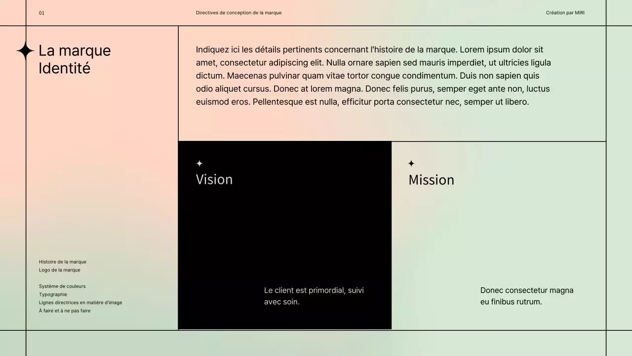 Lignes directrices simples pour la conception d'une marque avec un motif de lignes noires sur un fond pastel