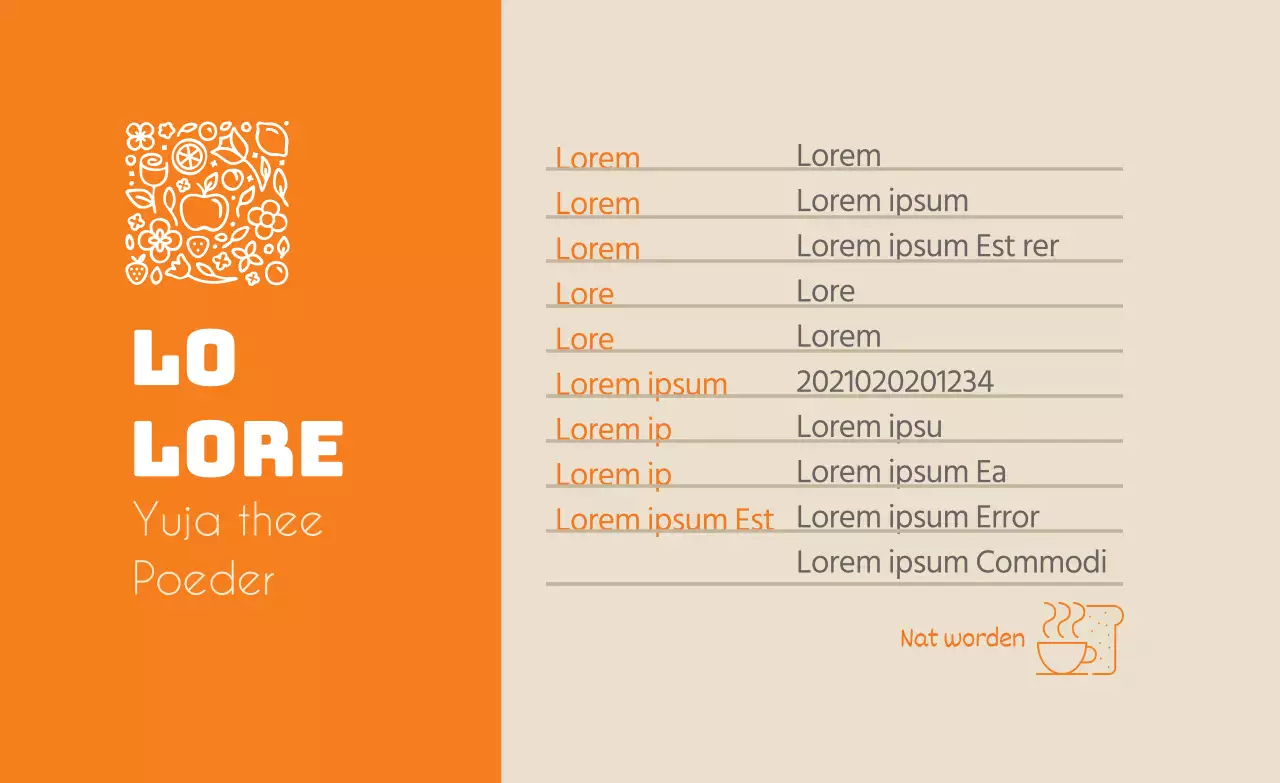 Oranje logo netjes voedsel thee yuzu poeder detail label