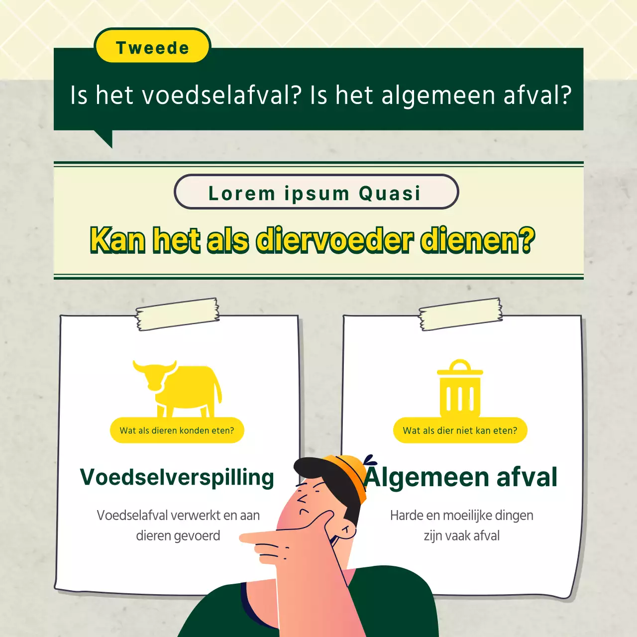 Geel en groen geïllustreerde tips voor voedselverspilling