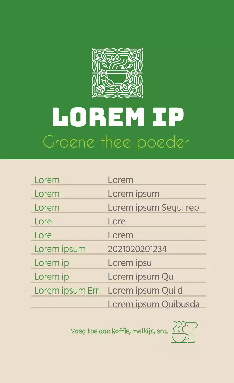 groen logo schoon voedsel groene thee poeder detaillabel