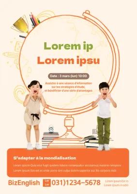 Flyer orange pour une école de langue anglaise
