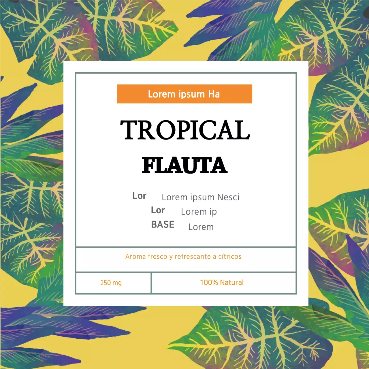 Amarillo verde ilustración patrón tropical perfume etiqueta