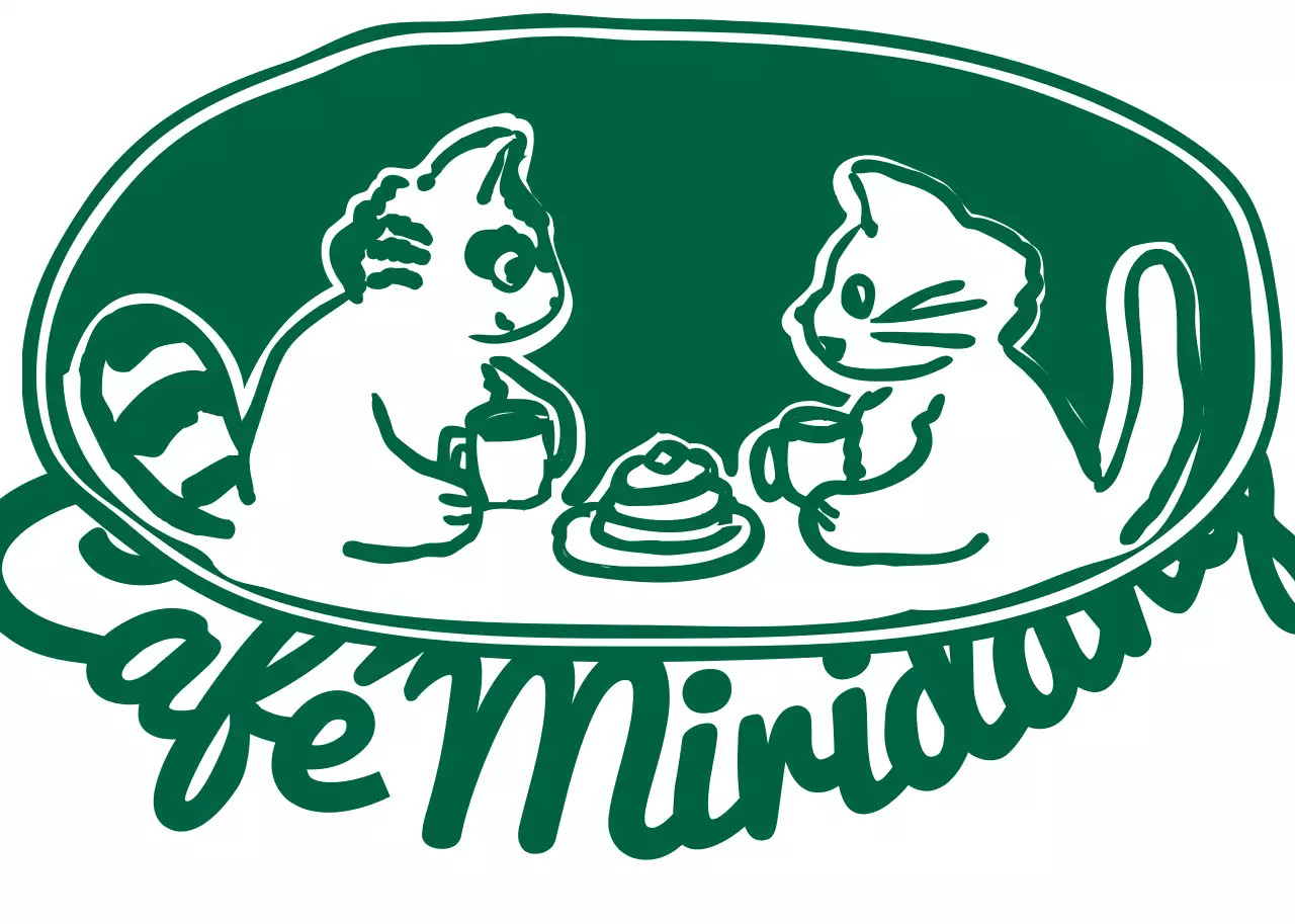 Grüne Handschrift und niedlich illustriertes Café-Logo